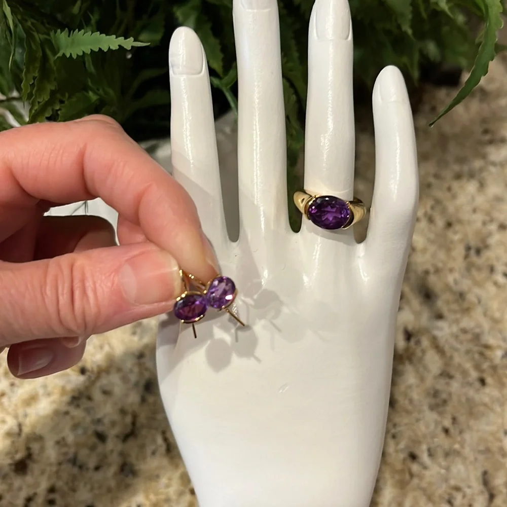 18K Over 925 Silver Lab-Created Alexandrite Ring & Earrings Set - Picture 1 of 12